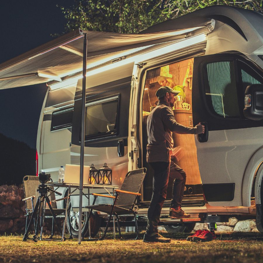 Motorhome set up at campsite